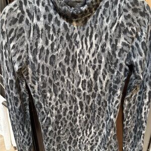 Saks Fifth Ave Cowl Turtleneck Leopard Print Long Sleeve Sweater